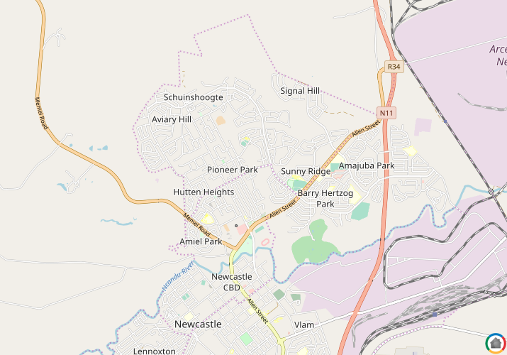 Map location of Pioneer Park (Newcastle)